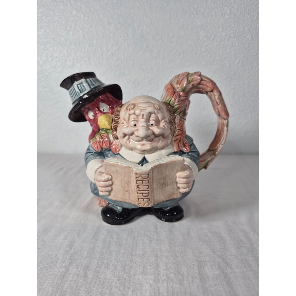 1999 Fitz and Floyd Ceramic Turkey & Chef Recipe Book Teapot Thanksgiving Decor